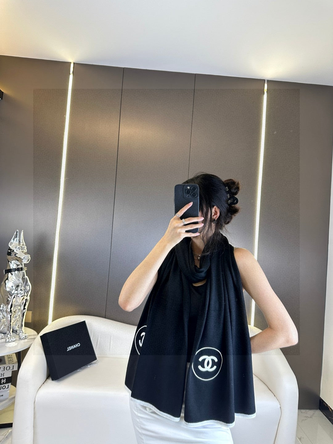 CC Scarf 200 CM In Black Cashmere And Silk 419965 mysite