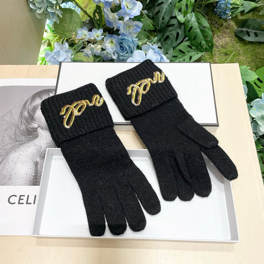 GLOVES IN BLACK WOOL WITH YELLOW LOGO 465778 mysite