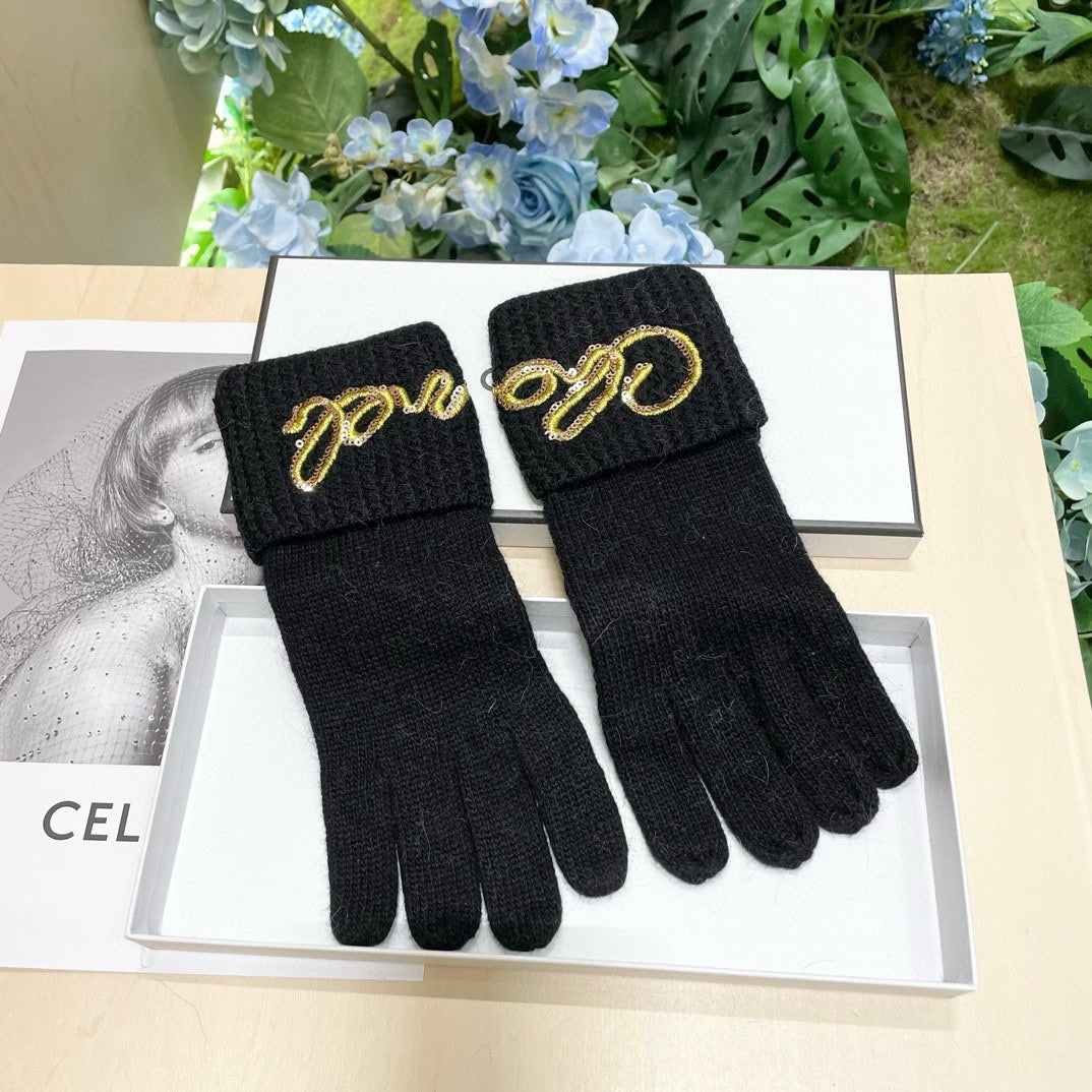 GLOVES IN BLACK WOOL WITH YELLOW LOGO 465778 mysite