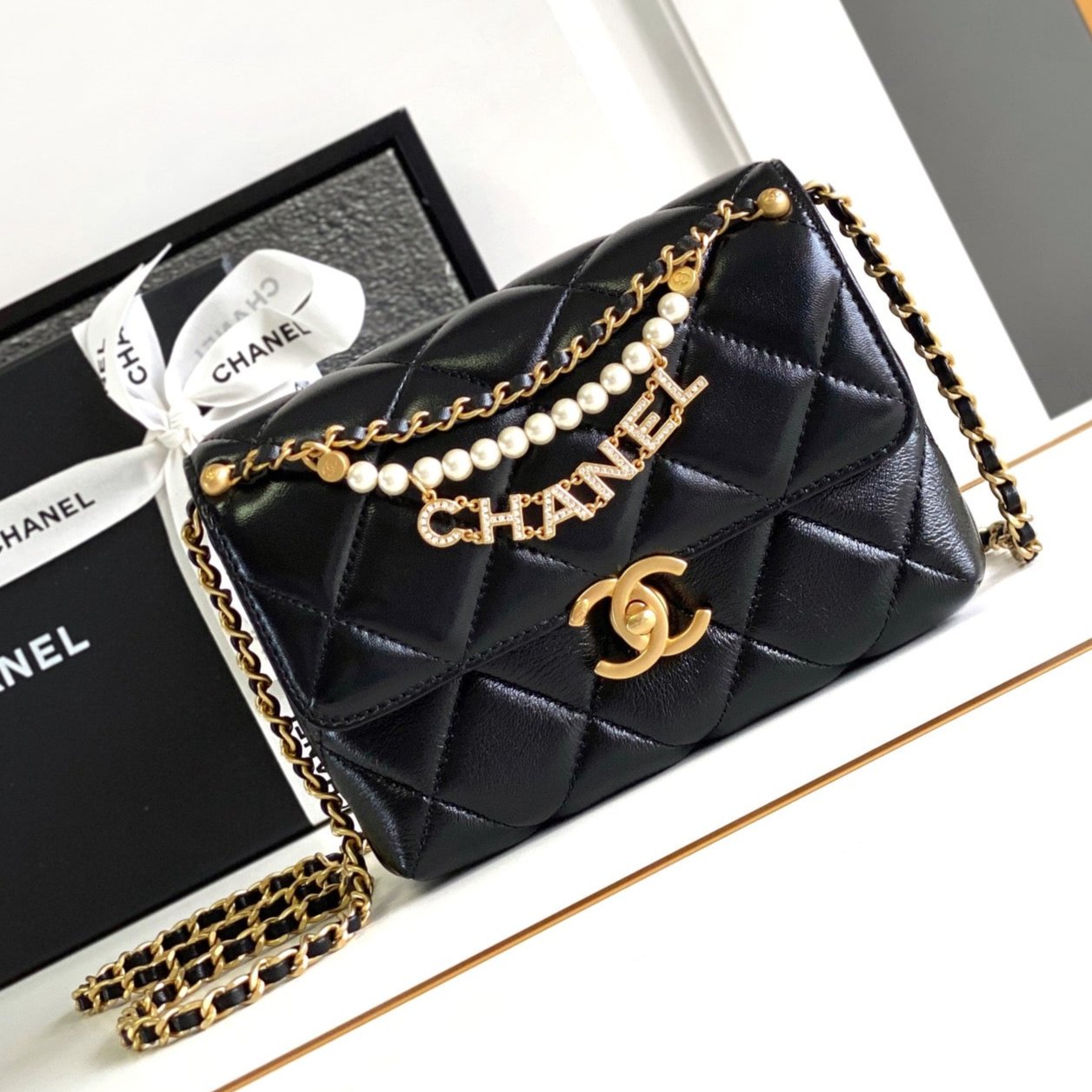 CC MINI 20 FLAP BAG IN BLACK LAMBSKIN GOLD HARDWARE mysite
