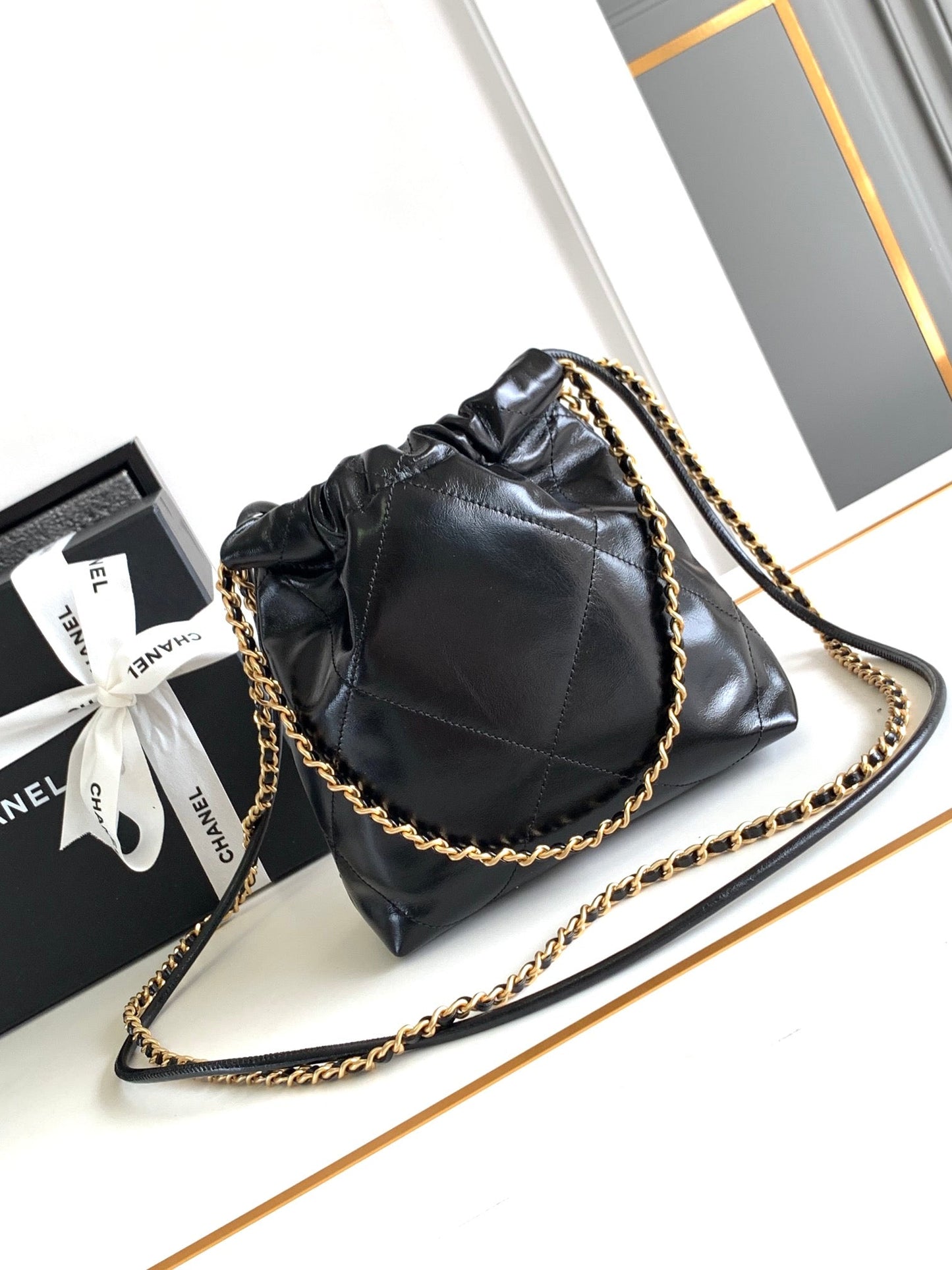 24a cc 22 hobo bag 20cm black lambskin pearl gold hardware mysite