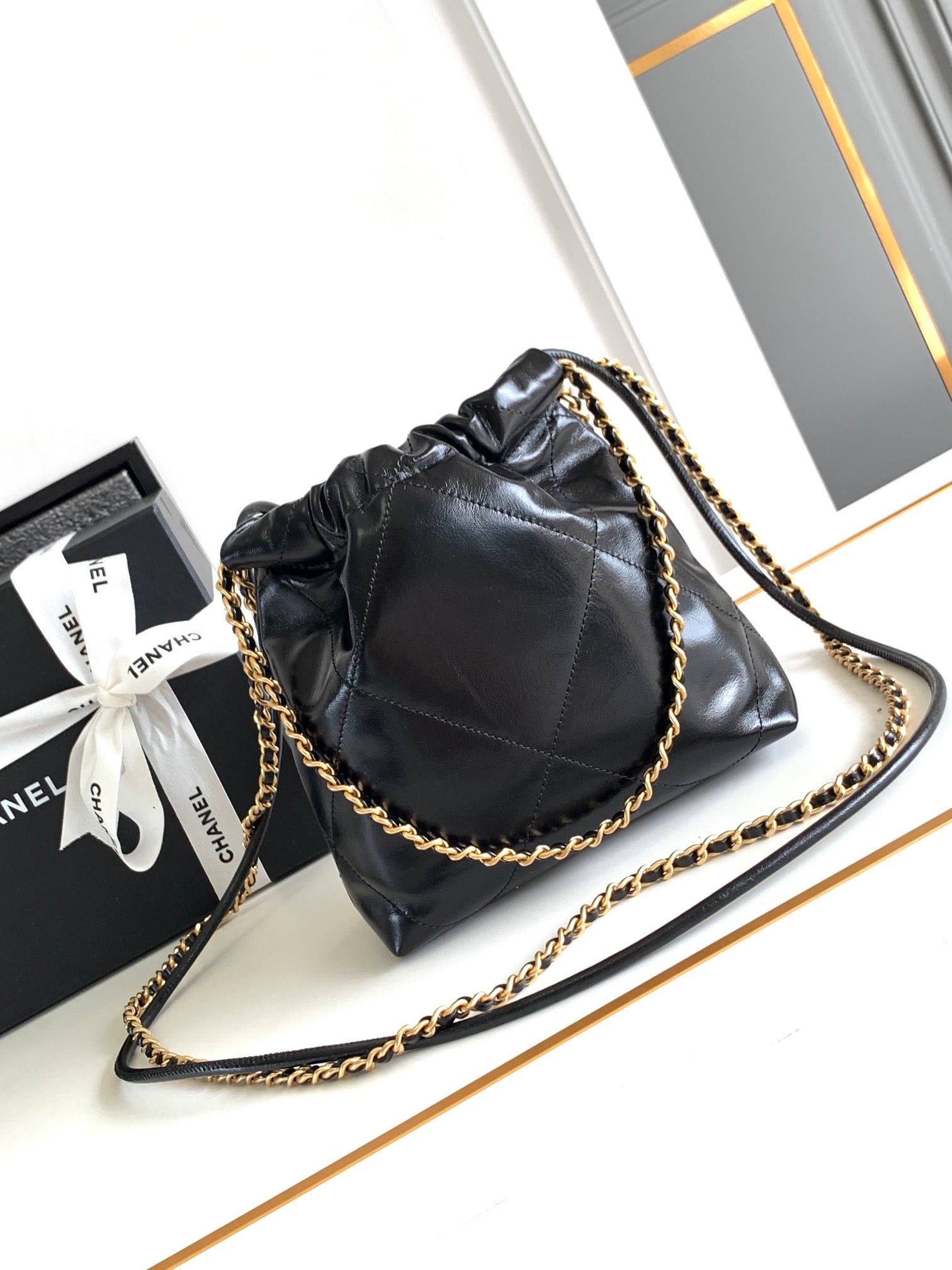 24a cc 22 hobo bag 20cm black lambskin pearl gold hardware mysite