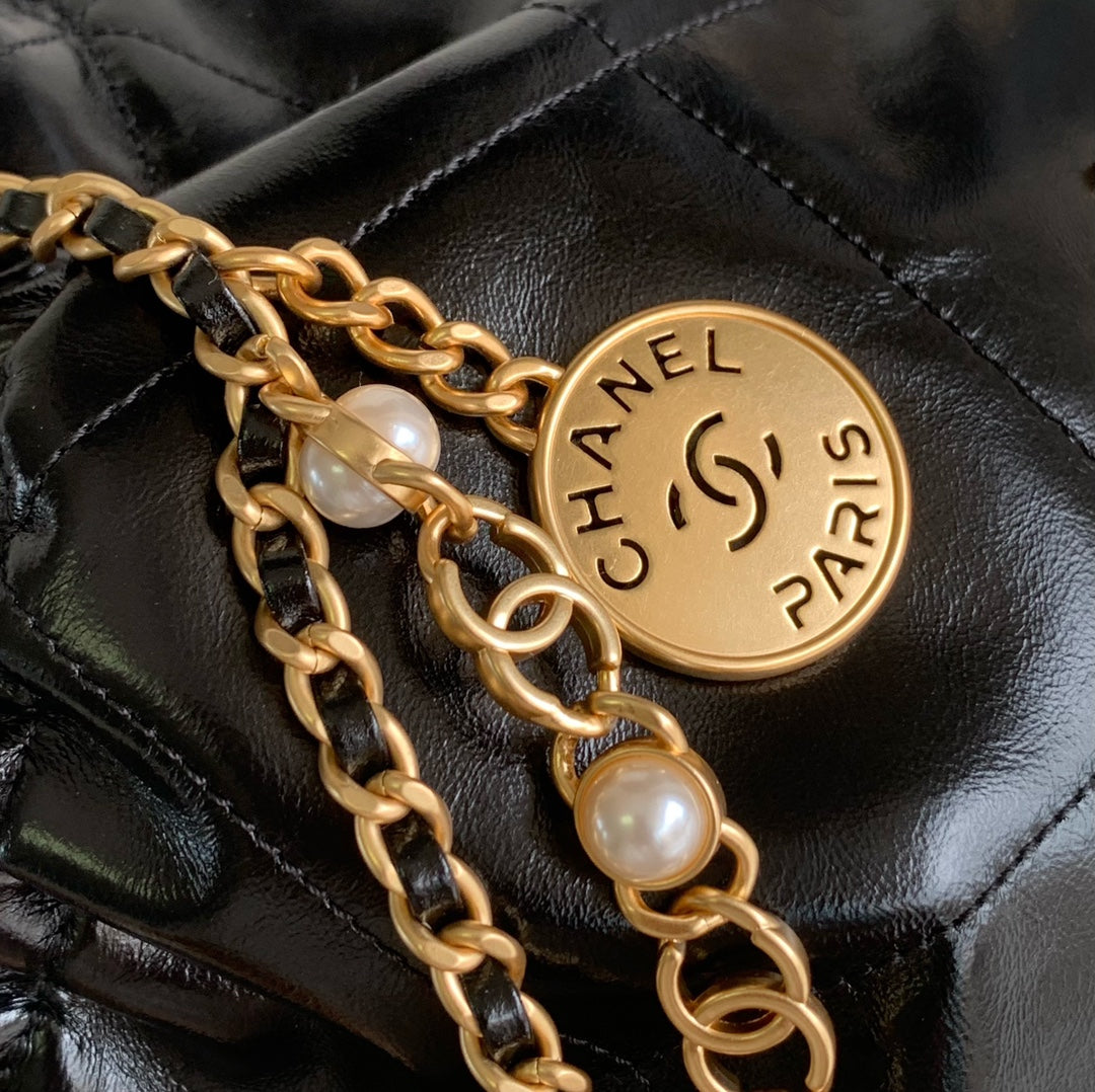 24a cc 22 hobo bag 20cm black lambskin pearl gold hardware mysite