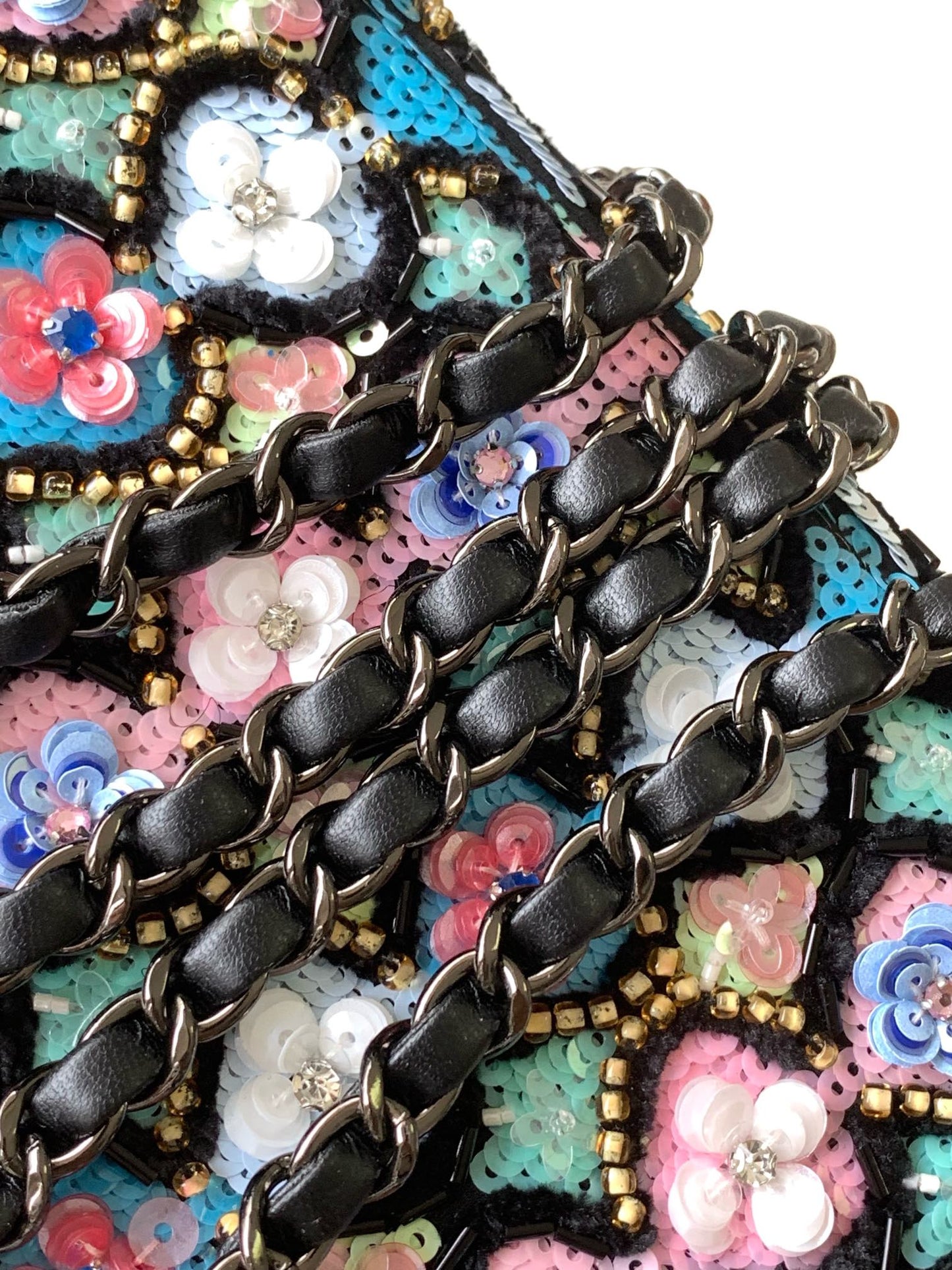 CC 24a Flap Bag 20cm Sequin Satin Black Hardware mysite