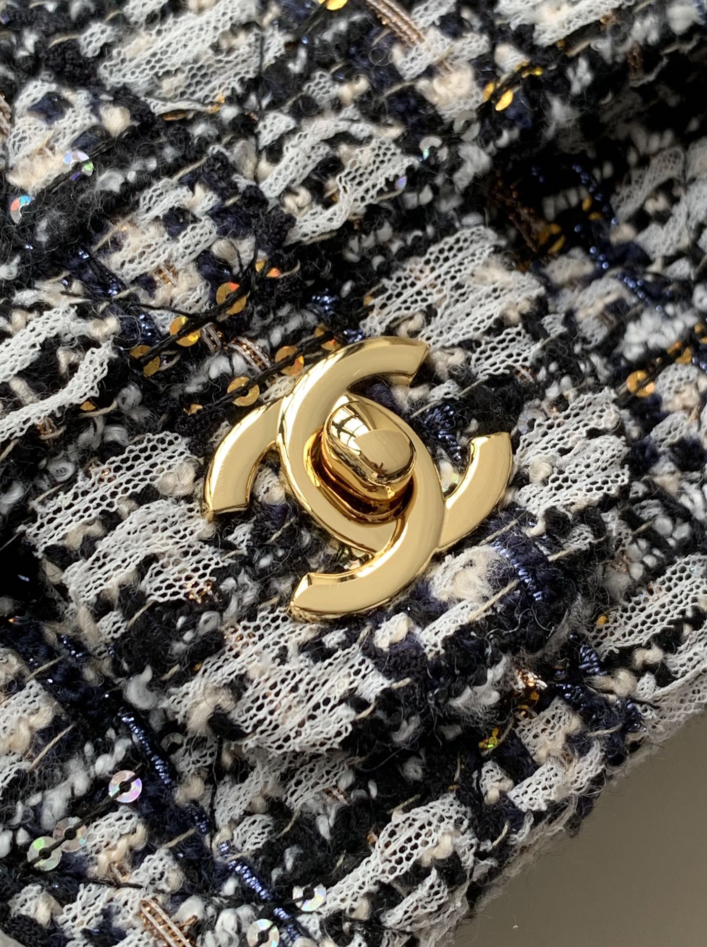 Flap Bag Mini 20cm Black White Tweed Sequin mysite