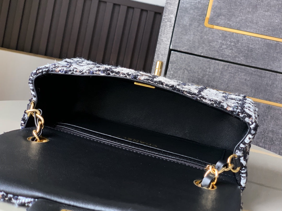 Flap Bag Mini 20cm Black White Tweed Sequin mysite