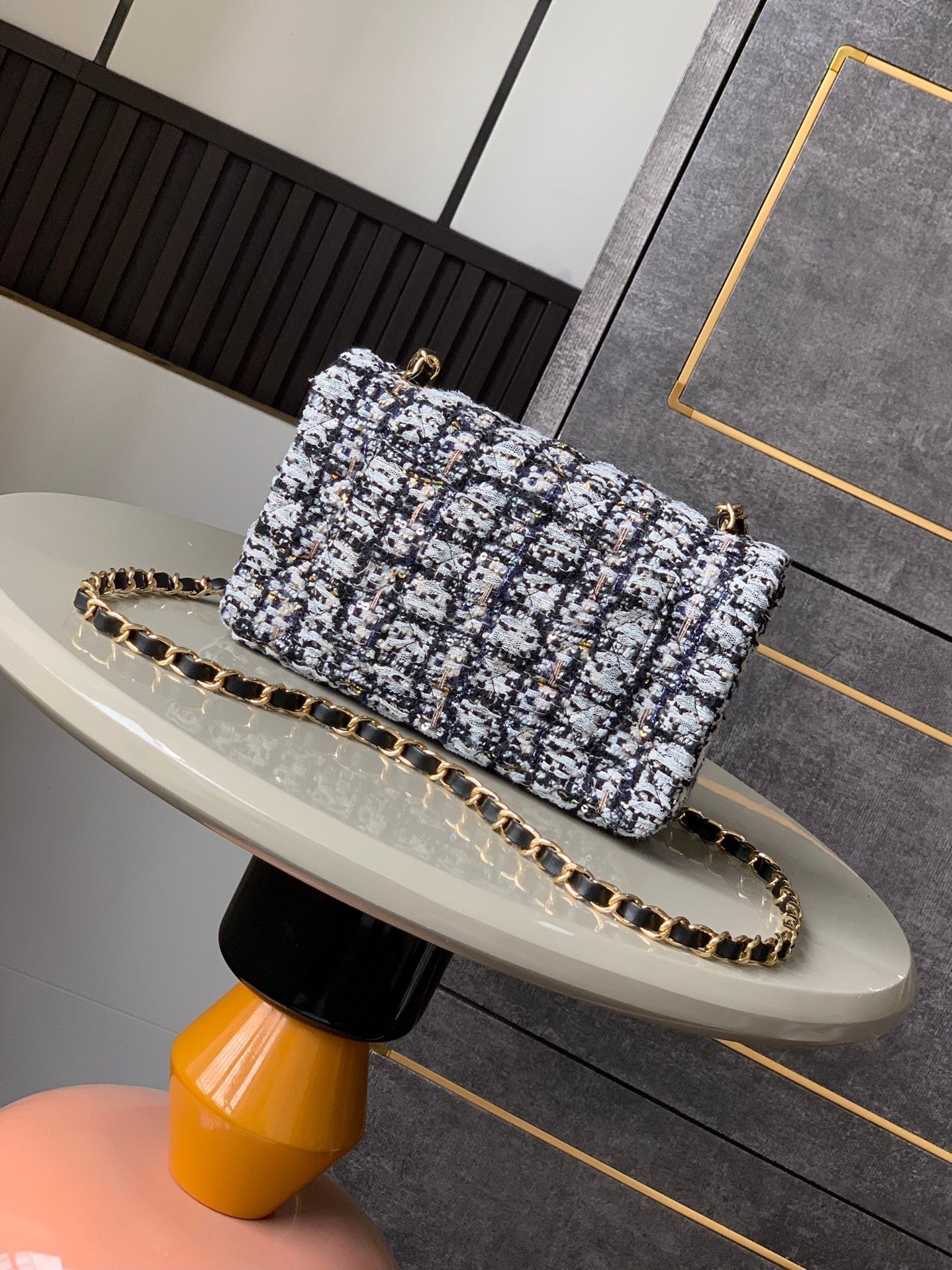 Flap Bag Mini 20cm Black White Tweed Sequin mysite