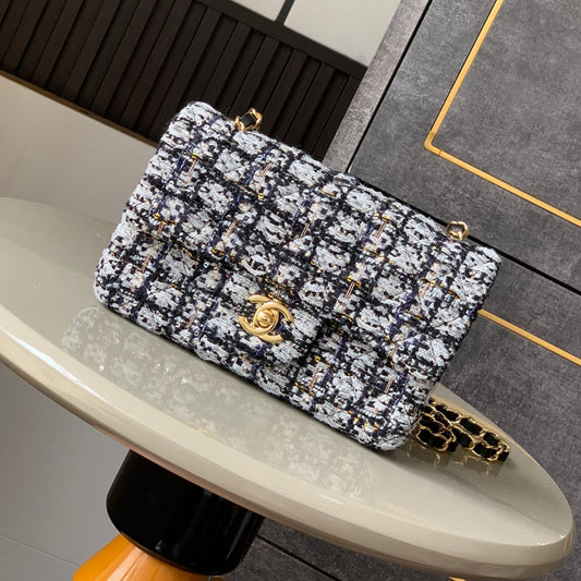 Flap Bag Mini 20cm Black White Tweed Sequin mysite