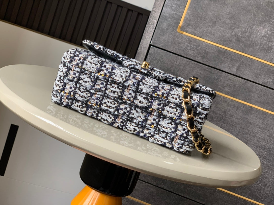 Flap Bag Mini 20cm Black White Tweed Sequin mysite