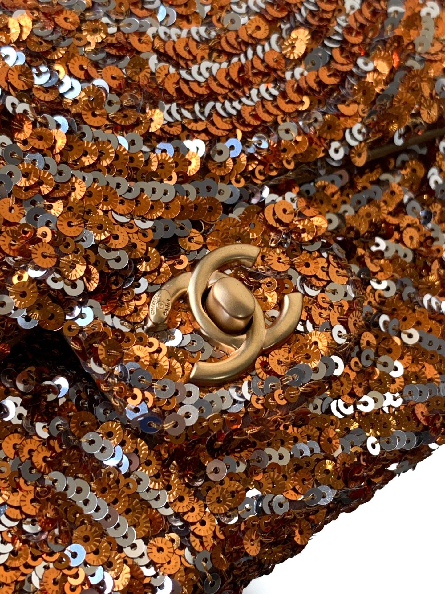 Flap Bag Mini 20cm Beige Calfskin Gold Bronze Sequin mysite