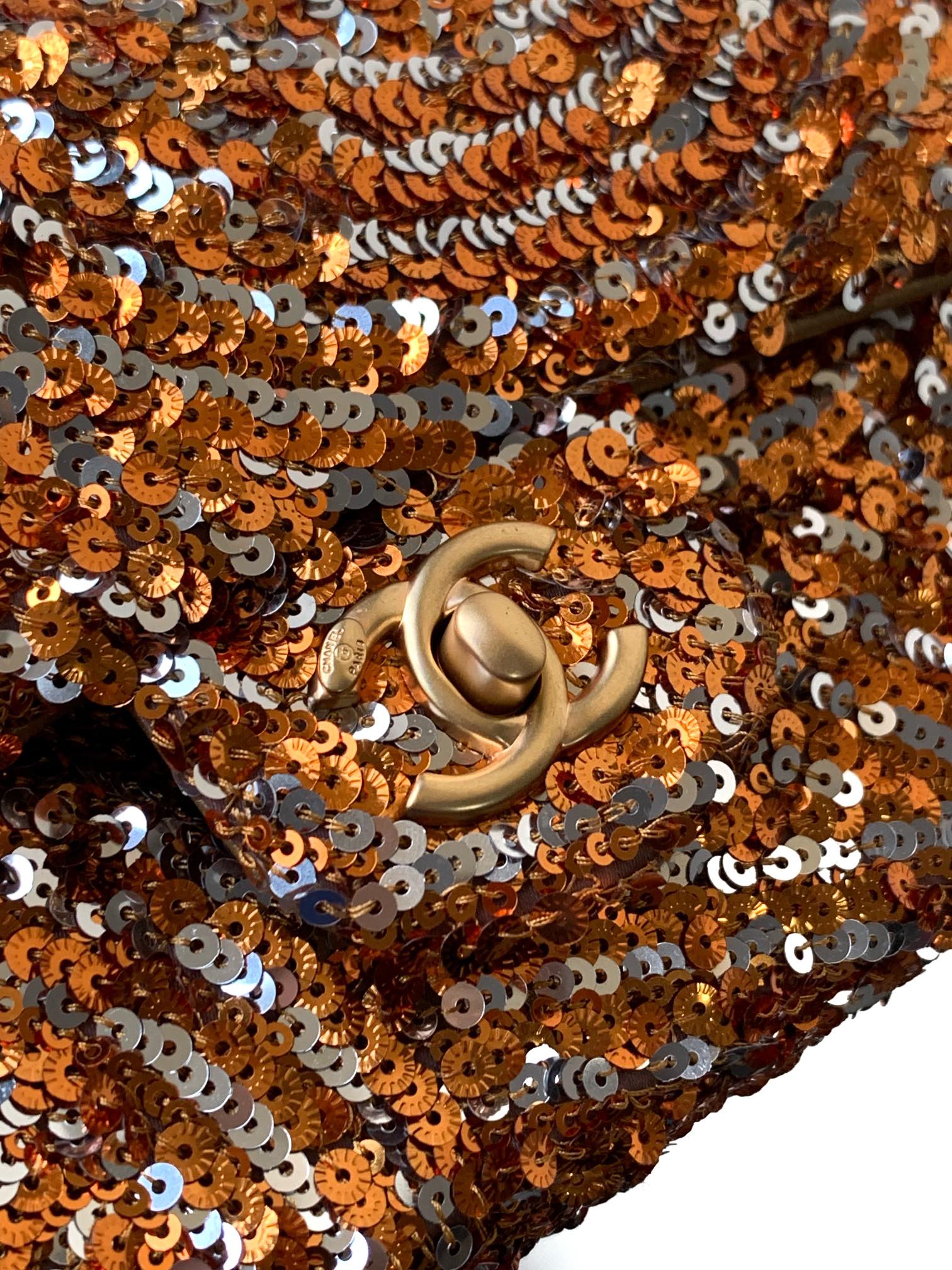 Flap Bag Mini 20cm Beige Calfskin Gold Bronze Sequin mysite