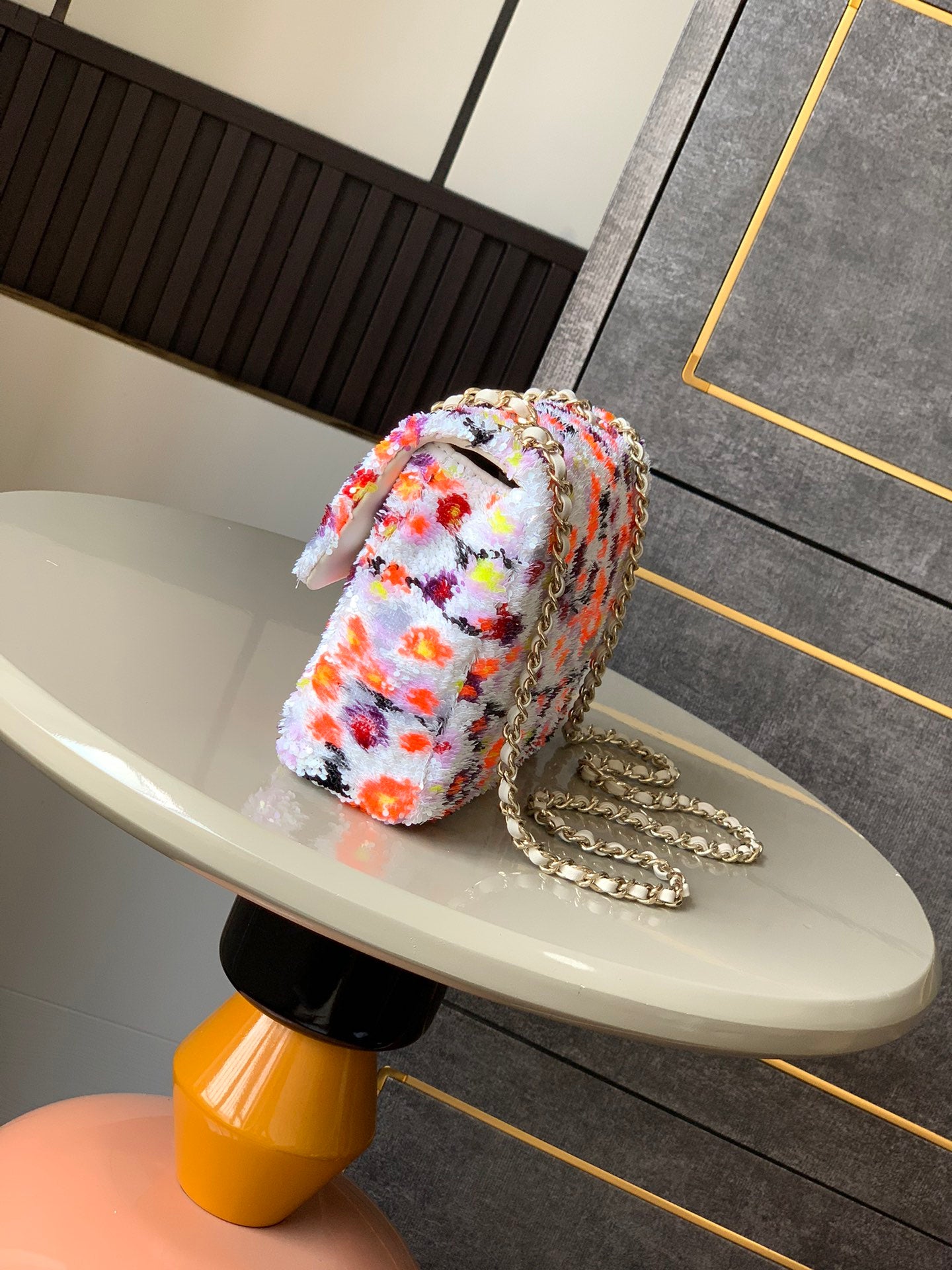 Flap Bag Mini 20cm White Orange Sequin mysite