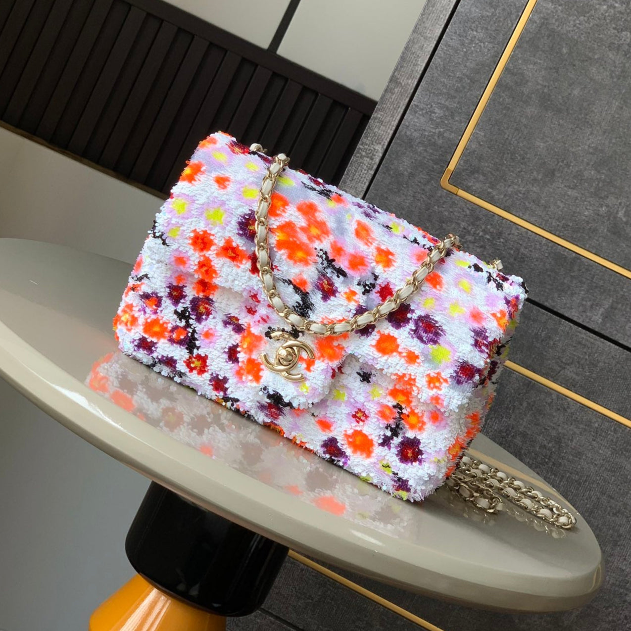 Flap Bag Mini 20cm White Orange Sequin mysite