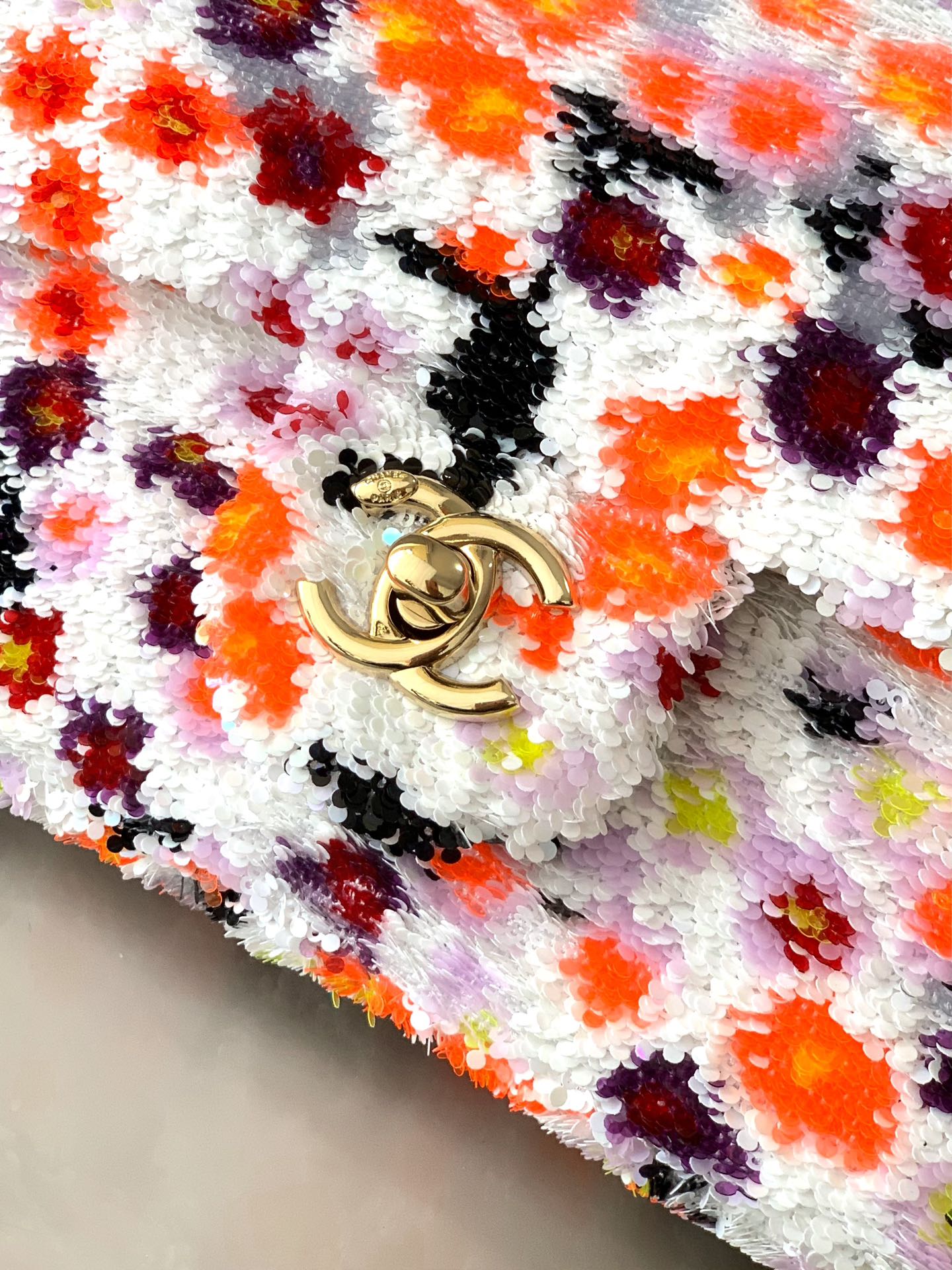 Flap Bag Mini 20cm White Orange Sequin mysite