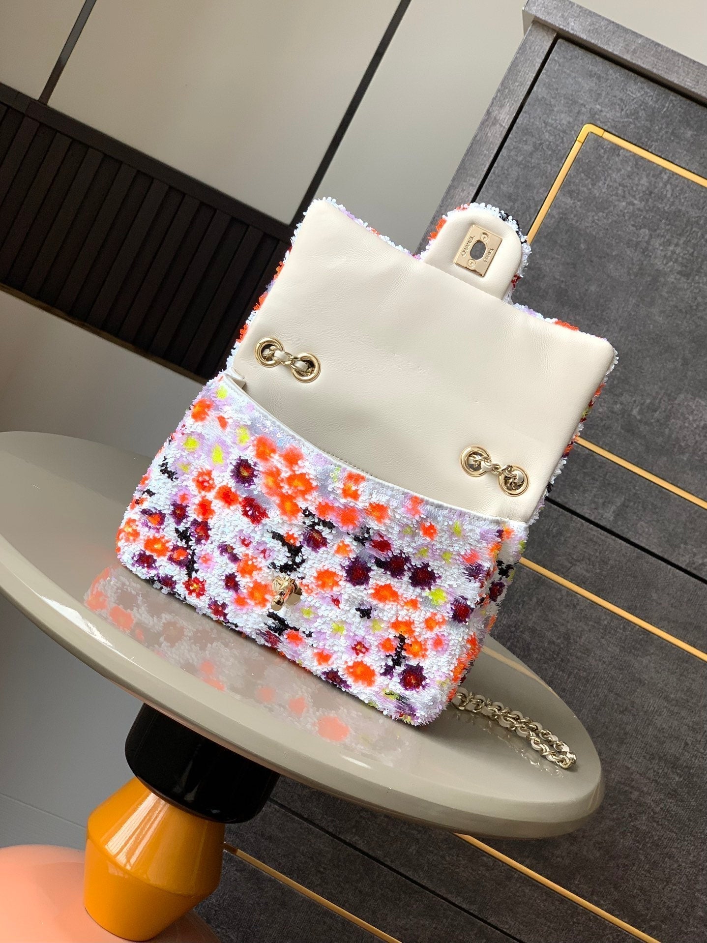 Flap Bag Mini 20cm White Orange Sequin mysite