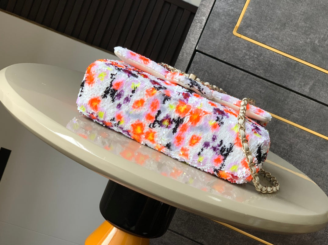 Flap Bag Mini 20cm White Orange Sequin mysite