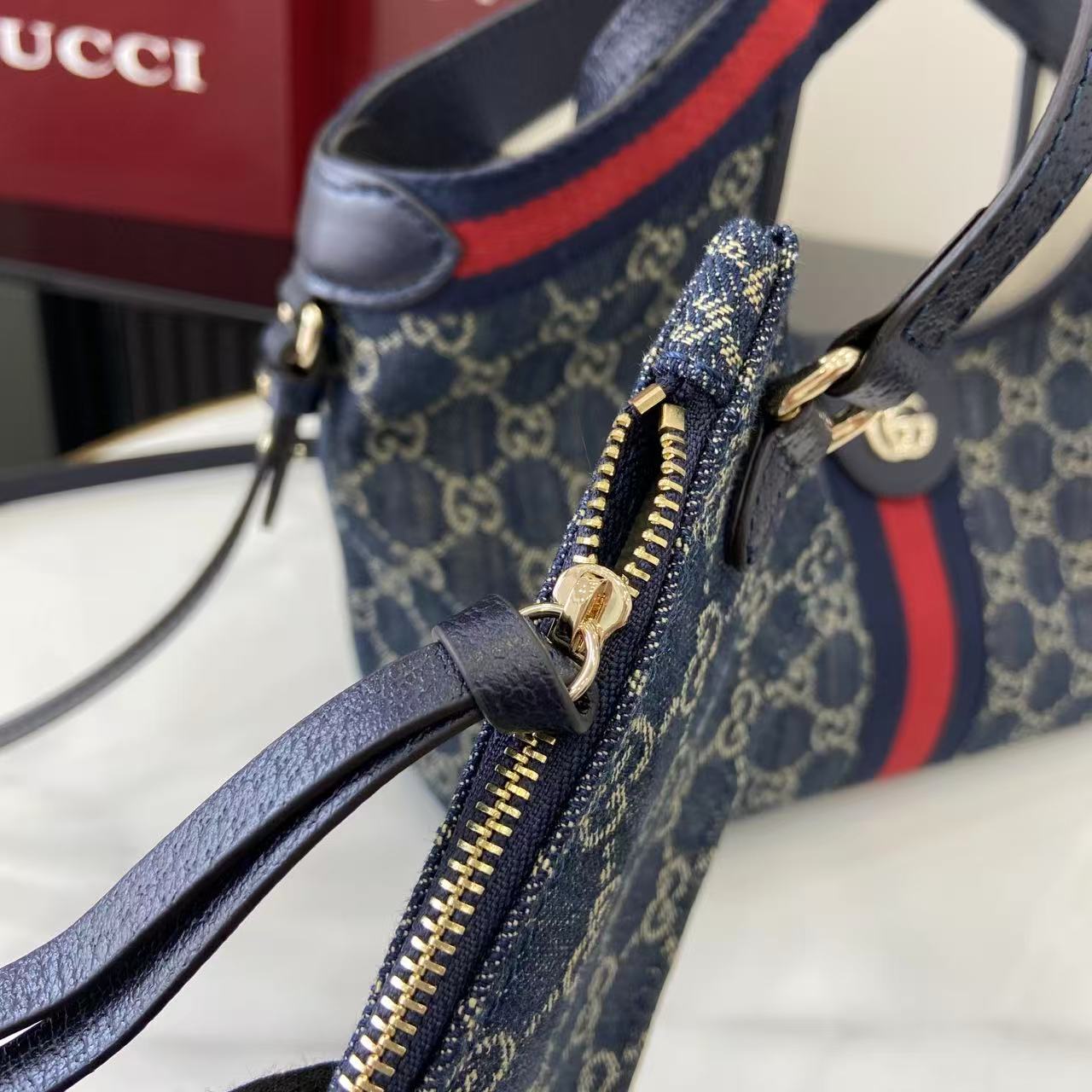 Gucci 25 Giglio 25cm Bag Blue Denim Leather 292387 mysite