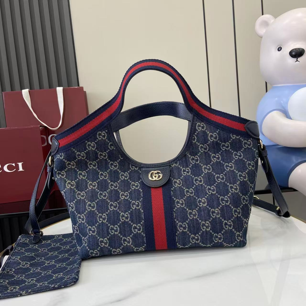 Gucci 25 Giglio 25cm Bag Blue Denim Leather 292387 mysite