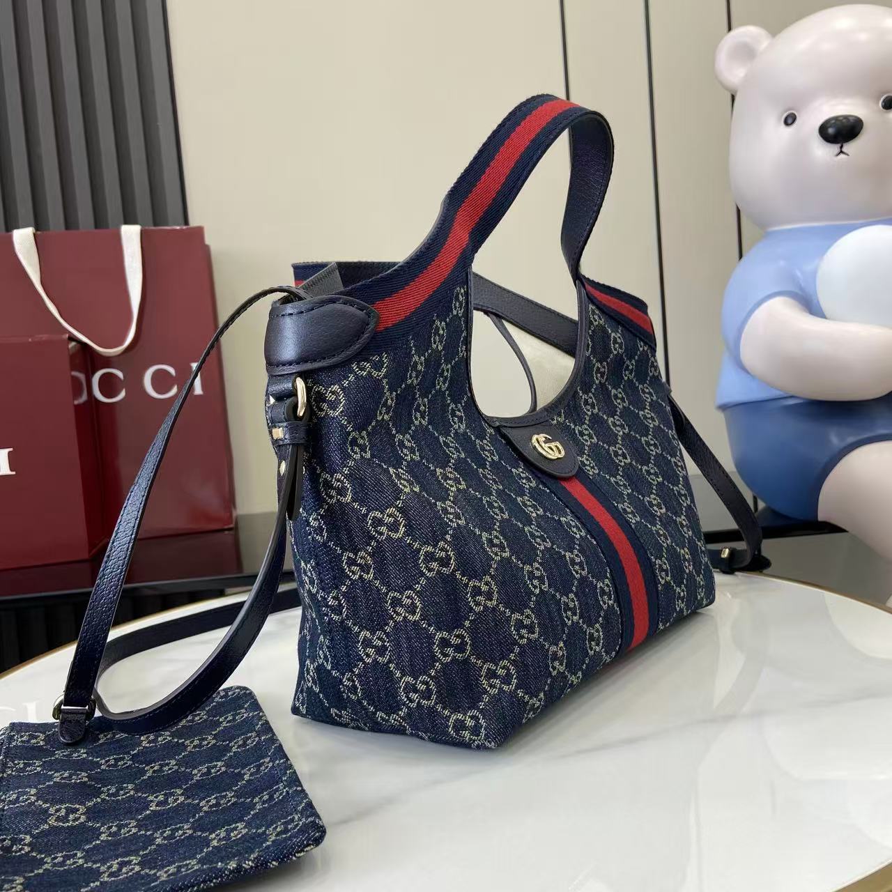 Gucci 25 Giglio 25cm Bag Blue Denim Leather 292387 mysite