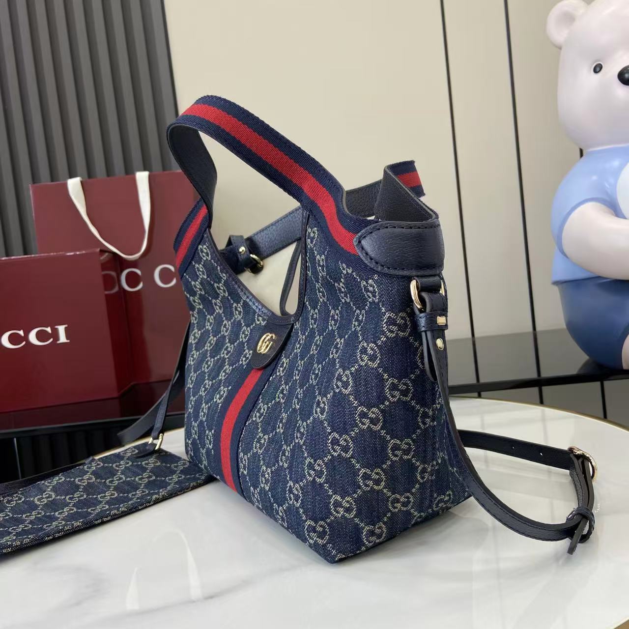 Gucci 25 Giglio 25cm Bag Blue Denim Leather 292387 mysite