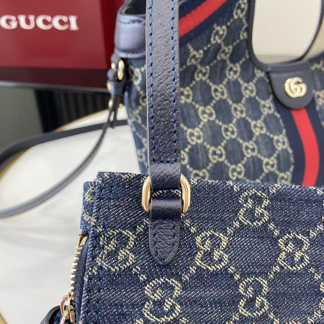 Gucci 25 Giglio 25cm Bag Blue Denim Leather 292387 mysite
