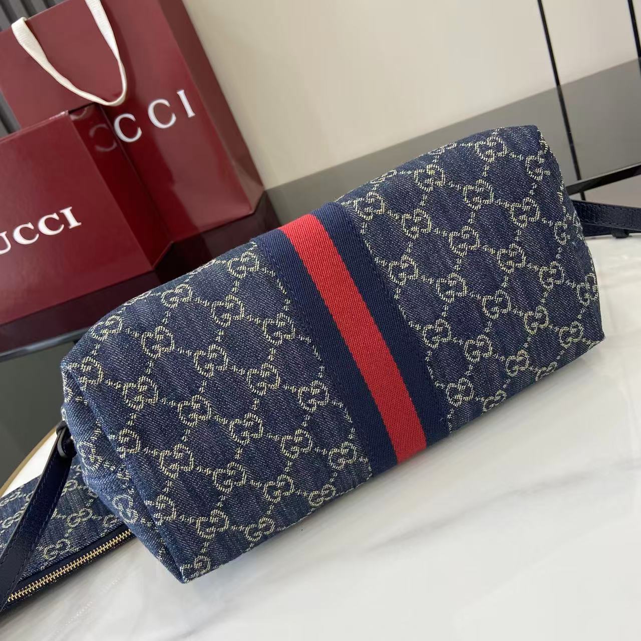 Gucci 25 Giglio 25cm Bag Blue Denim Leather 292387 mysite