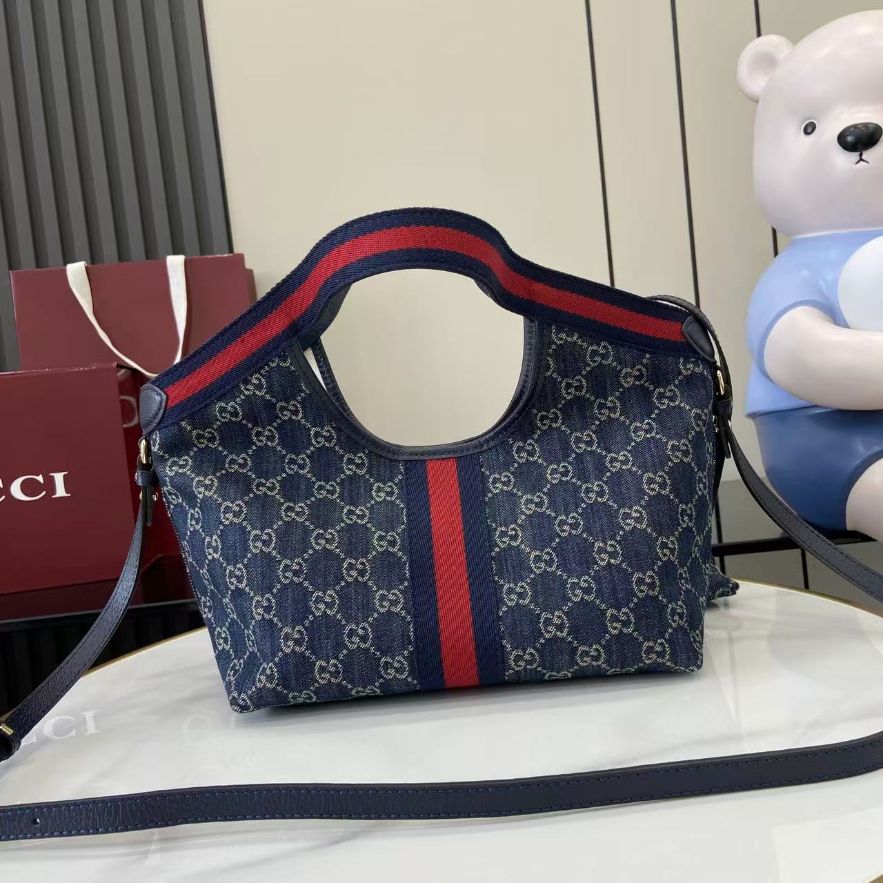 Gucci 25 Giglio 25cm Bag Blue Denim Leather 292387 mysite
