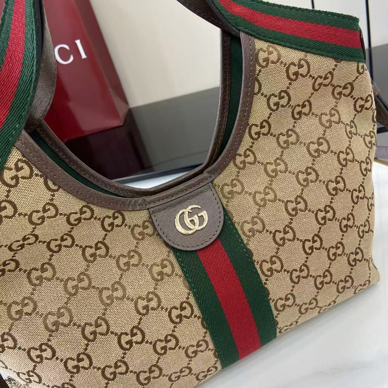 Gucci 25 Giglio 25cm Bag Beige Canvas Leather 292388 mysite
