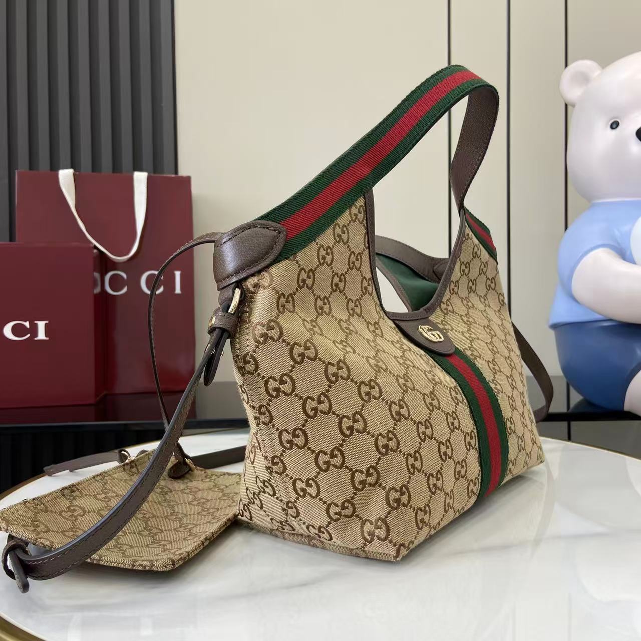 Gucci 25 Giglio 25cm Bag Beige Canvas Leather 292388 mysite