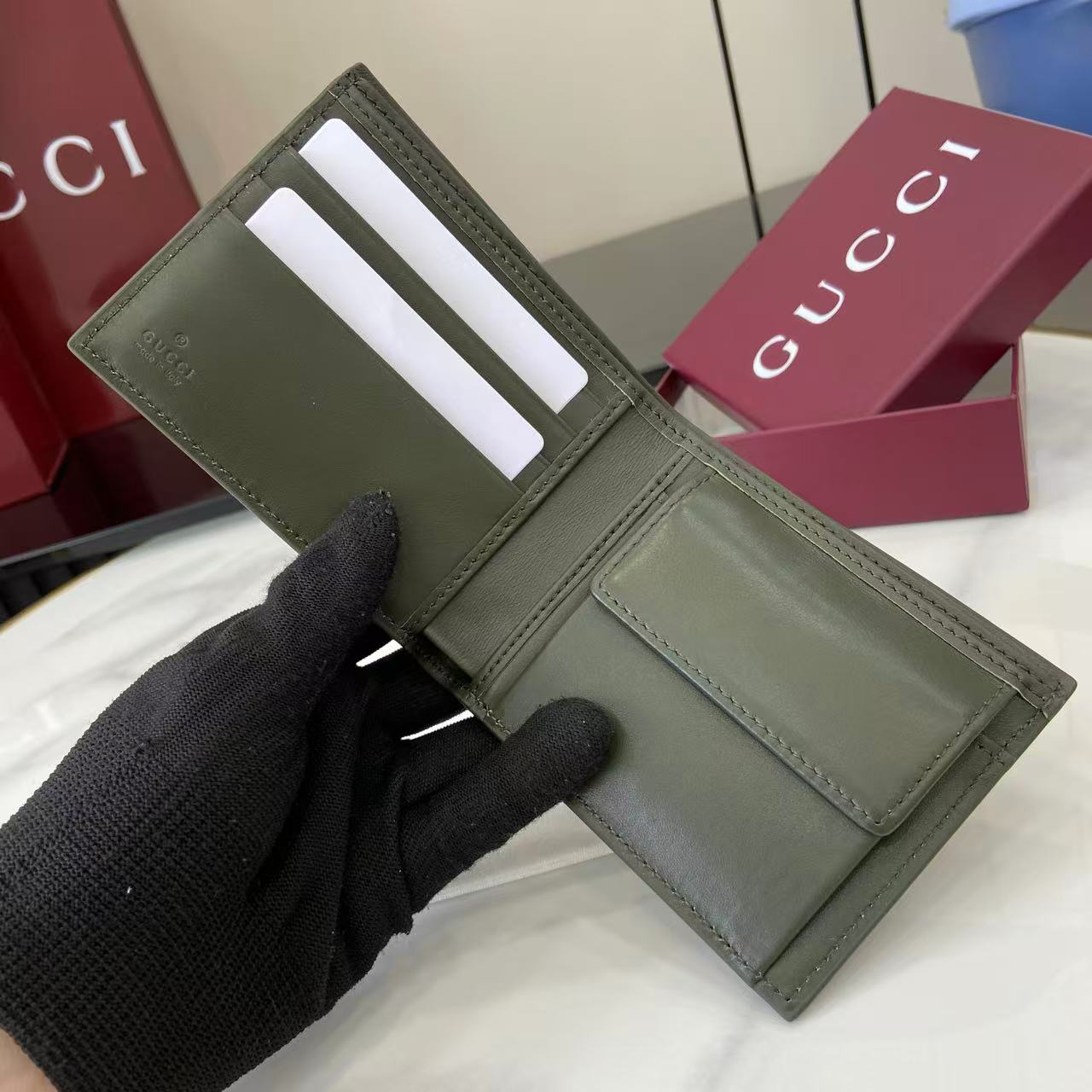 Gucci 25 GG Monogram Bifold 11cm Wallet Forest Green Leather 288792 mysite