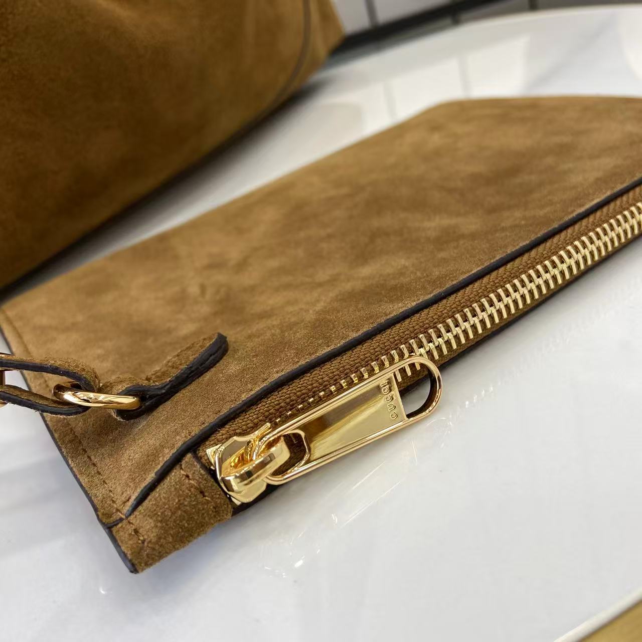 Gucci 25 Softbit 46cm Brown Gold Suede Leather 290512 mysite