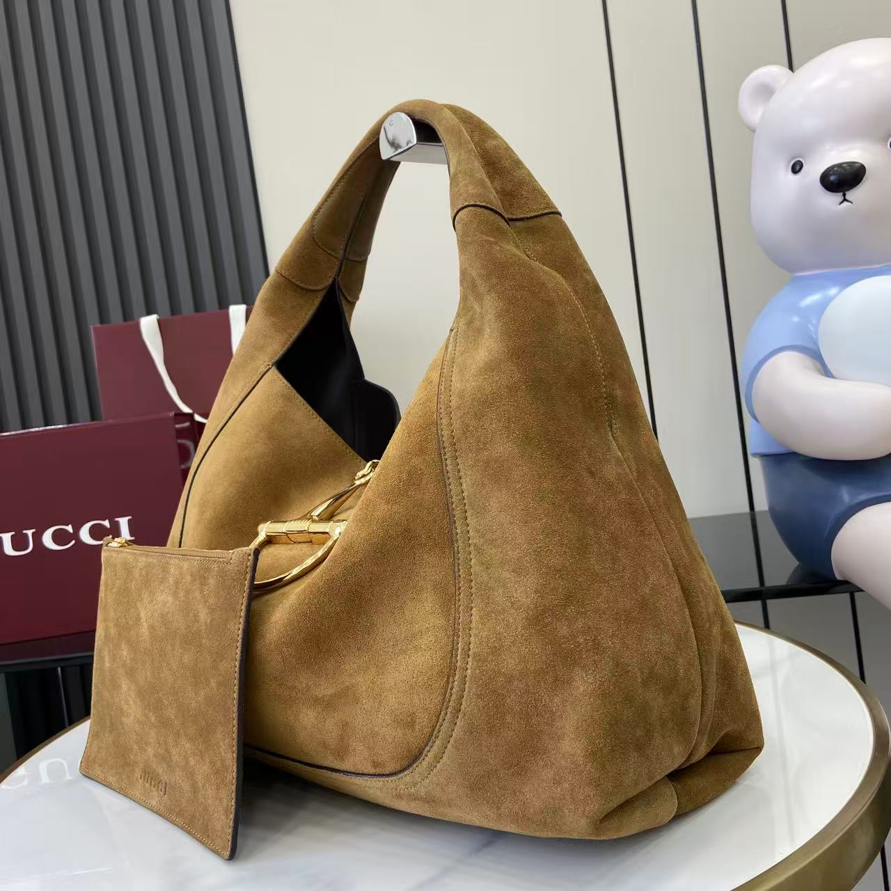 Gucci 25 Softbit 46cm Brown Gold Suede Leather 290512 mysite