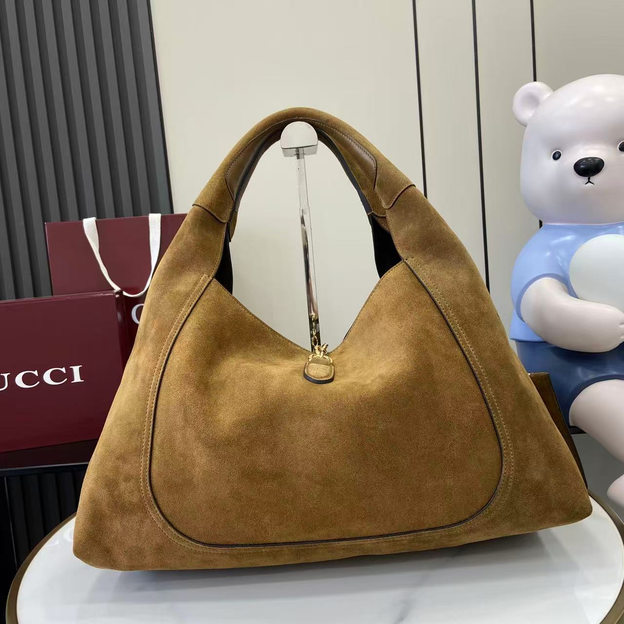 Gucci 25 Softbit 46cm Brown Gold Suede Leather 290512 mysite