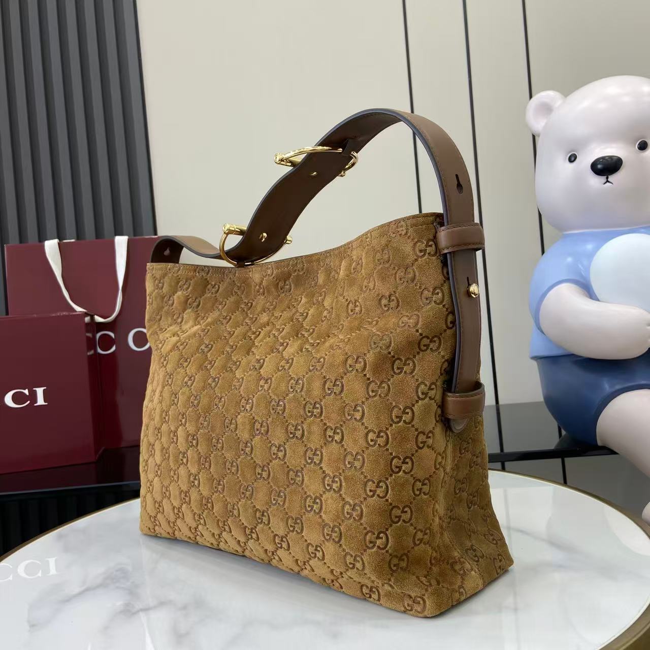 Gucci 25 Beatrix Handbag Brown Gold Suede mysite