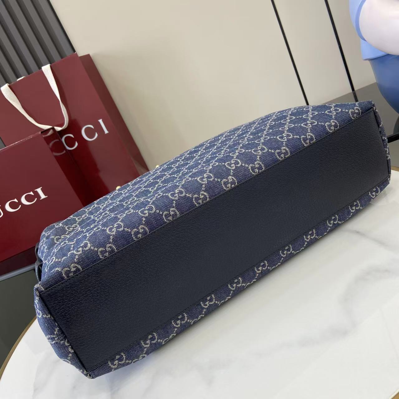 Gucci 25 Beatrix 40cm Handbag Navy Blue Denim Leather 292318 mysite