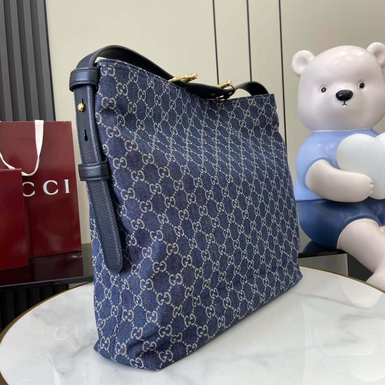 Gucci 25 Beatrix 40cm Handbag Navy Blue Denim Leather 292318 mysite