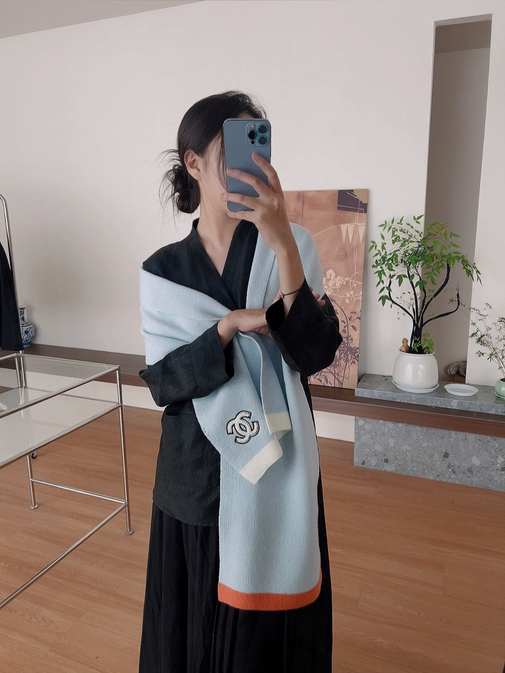 SCARF IN LIGHT BLUE CASHMERE 402422 mysite