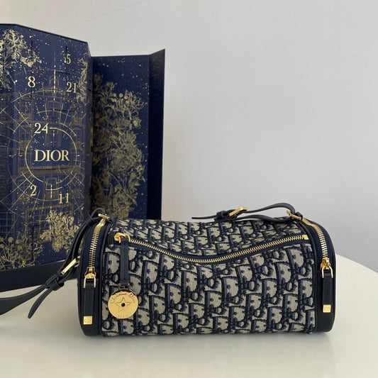 CD East-West cylindrical bag 27 blue jacquard canvas mysite