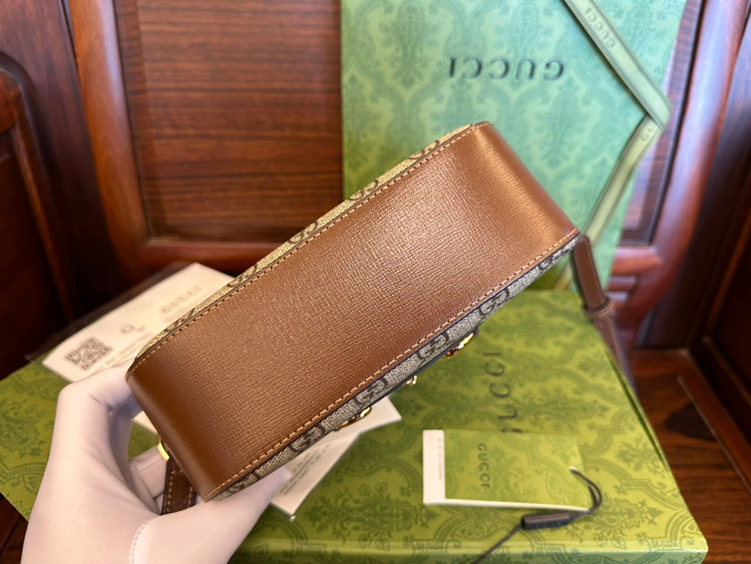 GG 20 HORSEBIT 1955 SMALL BAG IN BEIGE CANVAS AND BROWN CALFSKIN mysite