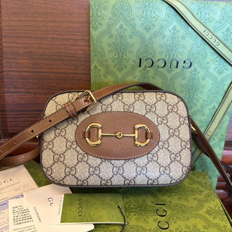 GG 20 HORSEBIT 1955 SMALL BAG IN BEIGE CANVAS AND BROWN CALFSKIN mysite