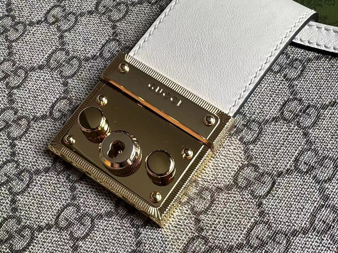 GG PADLOCK 32 SHOULDER BAG BEIGE CANVAS AND WHITE CALFSKIN mysite