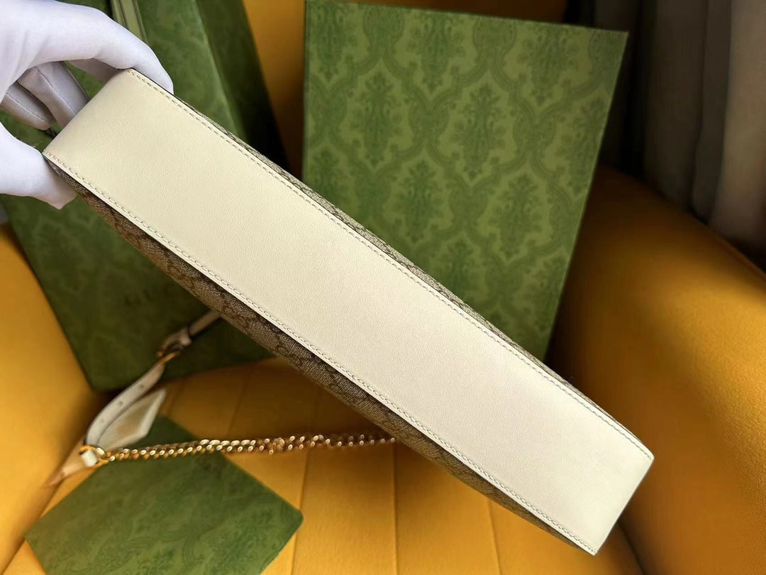 GG PADLOCK 32 SHOULDER BAG BEIGE CANVAS AND WHITE CALFSKIN mysite