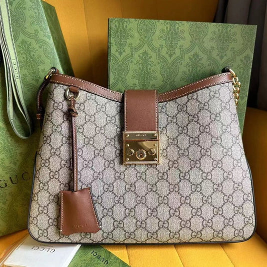 GG PADLOCK 32 SHOULDER BAG BEIGE CANVAS AND BROWN CALFSKIN mysite