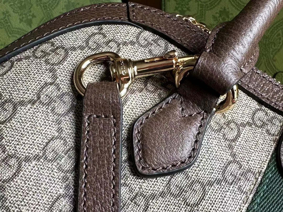 OPHIDIA 31 SMALL TOP HANDLE BAG IN BEIGE CANVAS AND BROWN CALFSKIN mysite