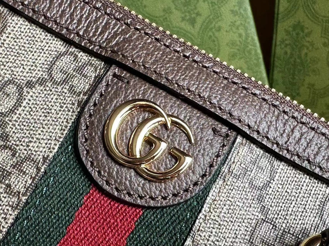 OPHIDIA 31 SMALL TOP HANDLE BAG IN BEIGE CANVAS AND BROWN CALFSKIN mysite