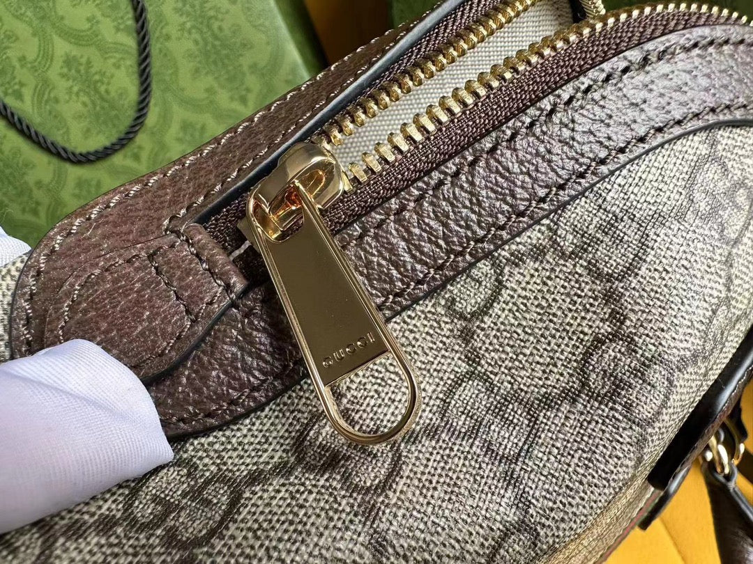 OPHIDIA 31 SMALL TOP HANDLE BAG IN BEIGE CANVAS AND BROWN CALFSKIN mysite