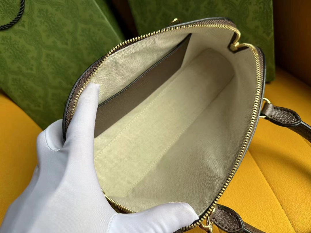 OPHIDIA 31 SMALL TOP HANDLE BAG IN BEIGE CANVAS AND BROWN CALFSKIN mysite