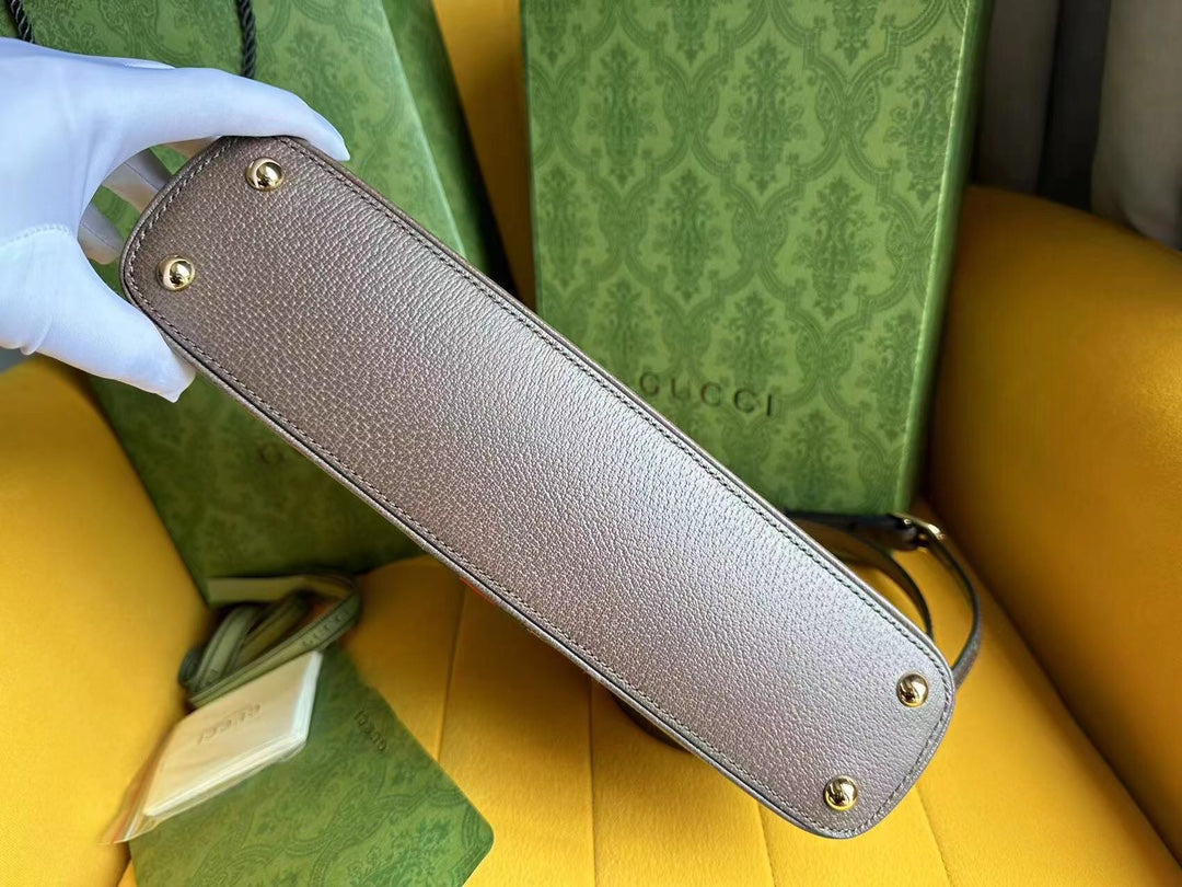 OPHIDIA 31 SMALL TOP HANDLE BAG IN BEIGE CANVAS AND BROWN CALFSKIN mysite