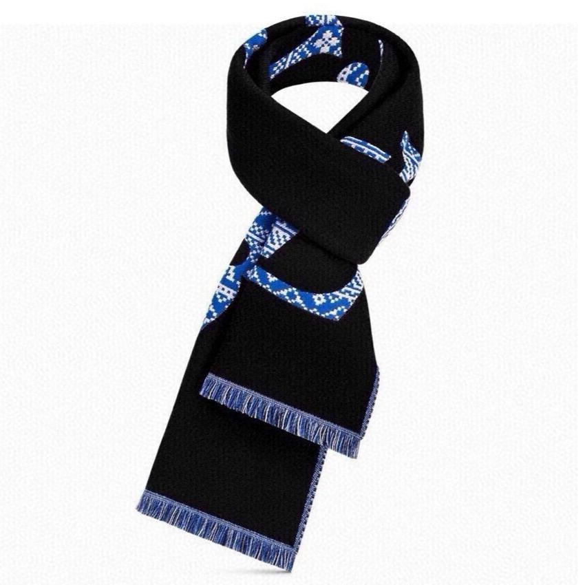 SCARF 200 CM IN BLACK MIX BLUE WOOL 390040 mysite