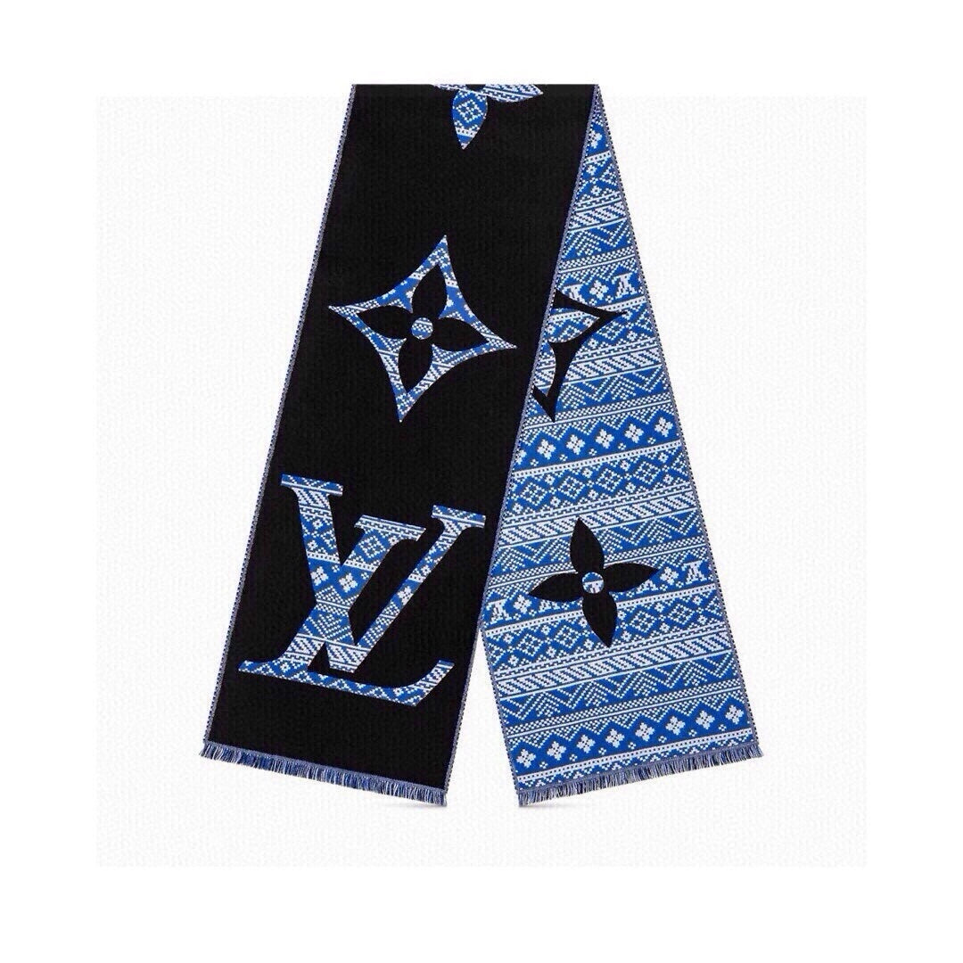 SCARF 200 CM IN BLACK MIX BLUE WOOL 390040 mysite